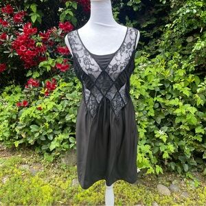 Juicy Coutour black silk slip Dress with lace cutout/ trim Size 6